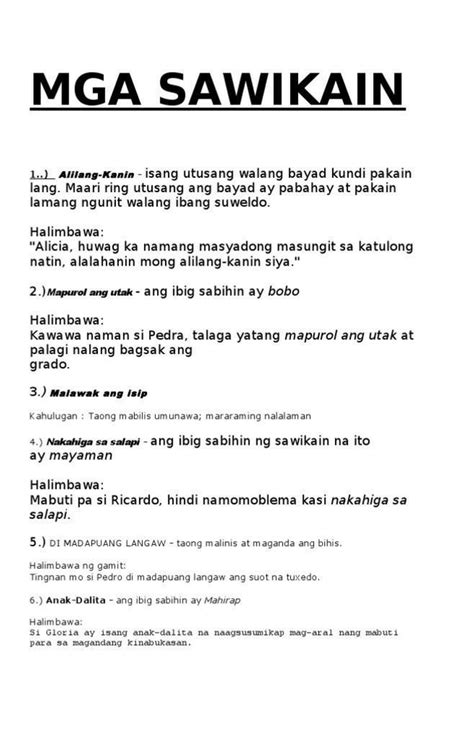 5 sawikain at may kasamang pangungusap.